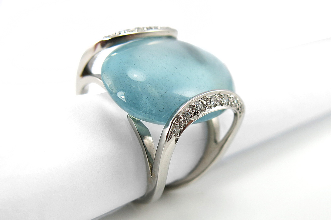 Damen Ring Aquamarin 40 ct 14 Diamanten Prof. Reiling Art Design [BRORS 10263] Foto 01