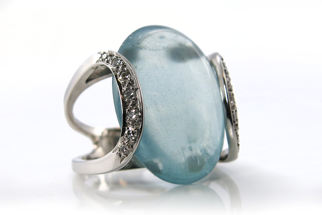 Damen Ring Aquamarin 40 ct 14 Diamanten Prof. Reiling Art Design [BRORS 10263] Foto 02