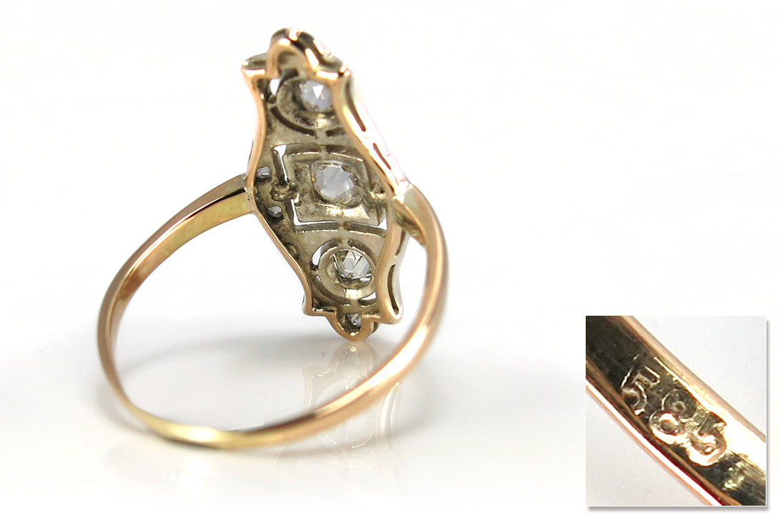 Antik Ring ca.1910 mit 9 Diamanten ca. 0,7 ct Roségold Weißgold [BRORS 10789] Foto 04