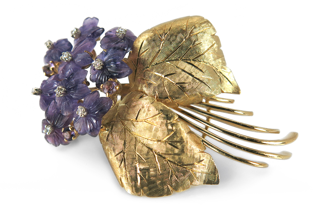 Brosche im floralen Design Brillanten Amethyst 750 Gelbgold [BRORS 12993] Foto 02