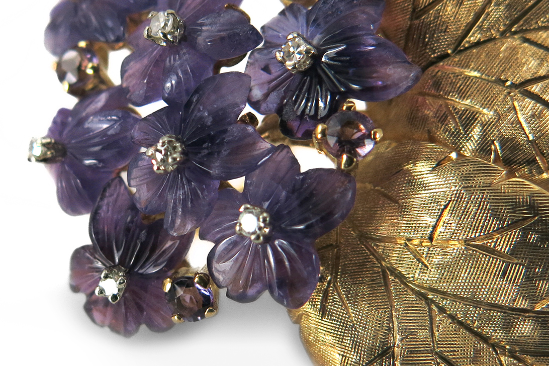 Brosche im floralen Design Brillanten Amethyst 750 Gelbgold [BRORS 12993] Foto 03