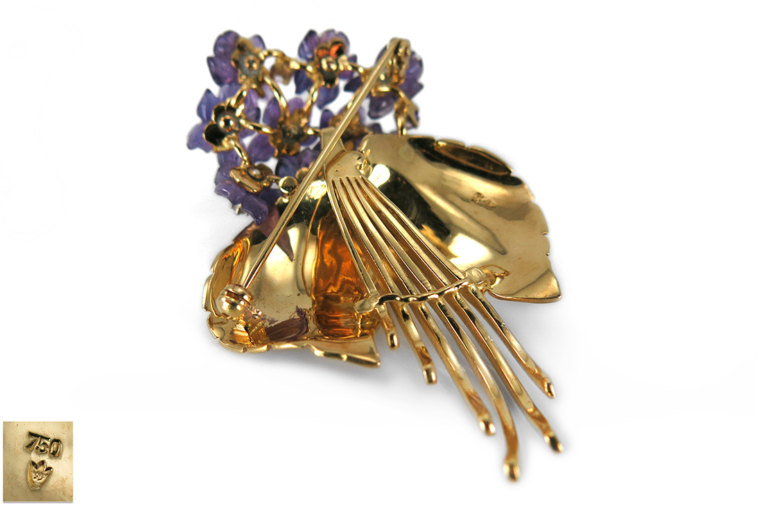 Brosche im floralen Design Brillanten Amethyst 750 Gelbgold [BRORS 12993] Foto 04