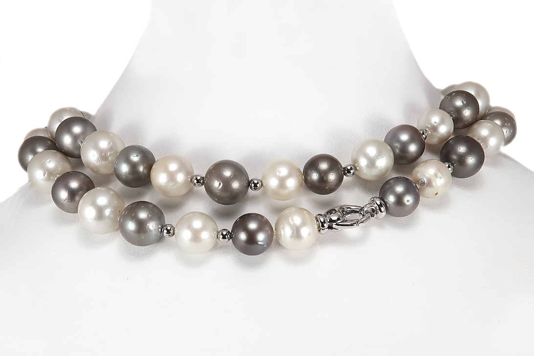Lange Perlenkette mit Südsee Tahiti Perlen 925 Silber rhodiniert [BRORS 17846] Foto 02