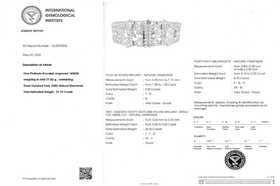 Antikes Armband 340 Diamanten 37,7Karat! Platin IGI 18 cm [BRORS 20890] Foto 06